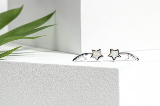 Sterling Silver White Opal Shooting Star Earrings