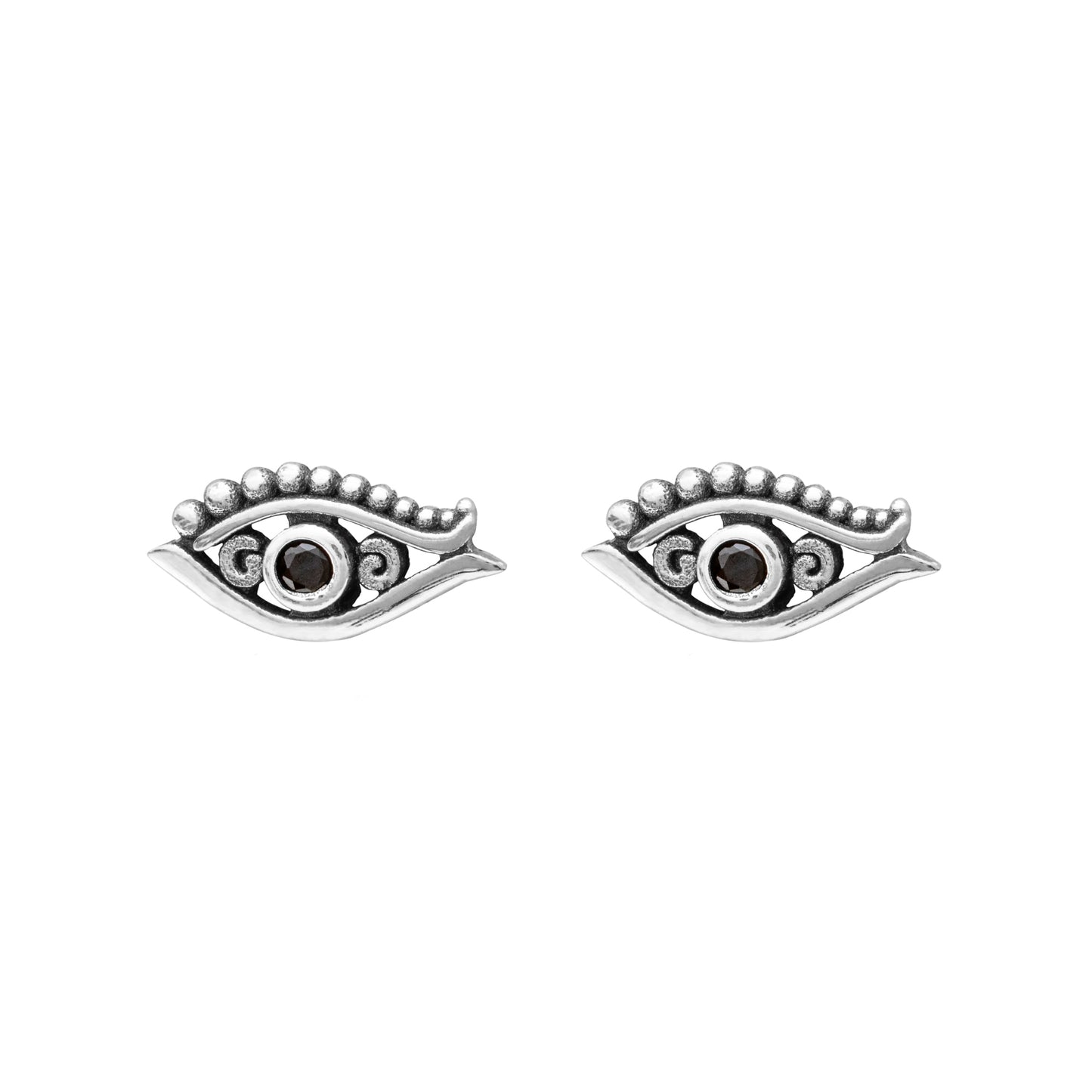 Sterling Silver Black Bali Eye Stud Earrings