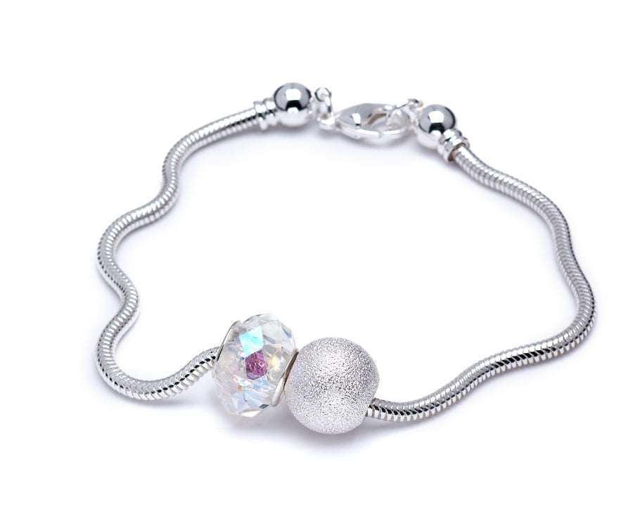 Silver Plated Charm Bracelet With Iridescent Crystal Charm