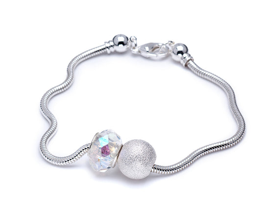 Silver Plated Charm Bracelet With Iridescent Crystal Charm