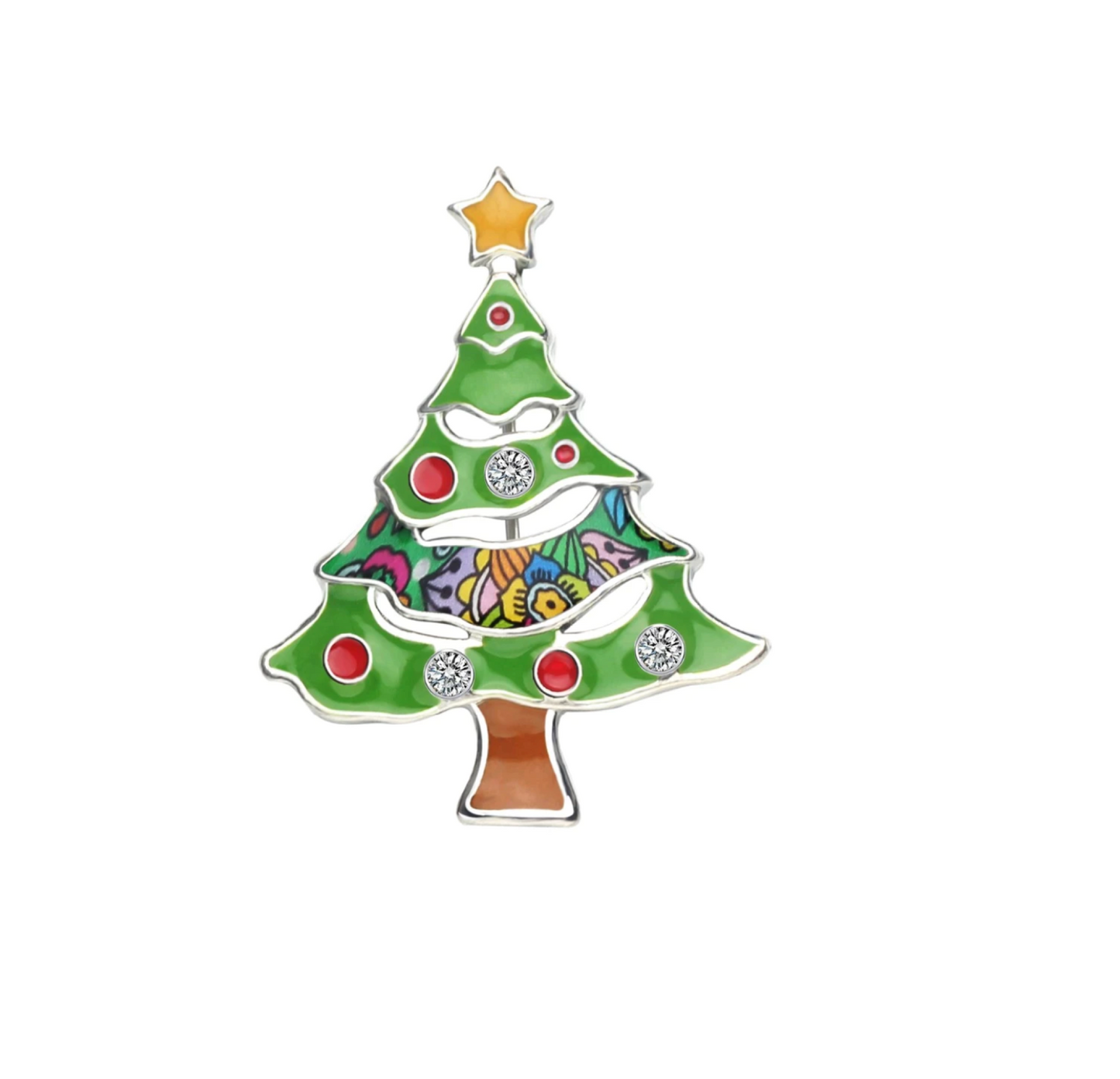 Green Resin Crystal Christmas Tree Brooch