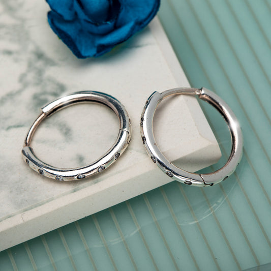 Sterling Silver Cubic Zirconia Dotted Huggie Hoop Earrings