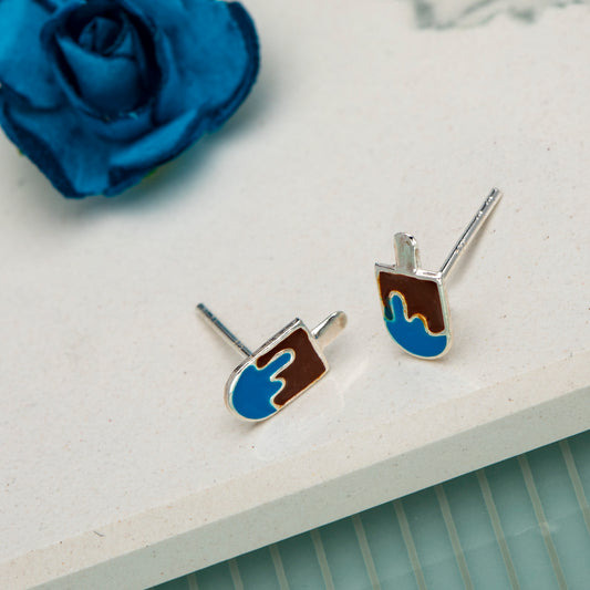 Sterling Silver Brown Blue Popsicle Stud Earrings