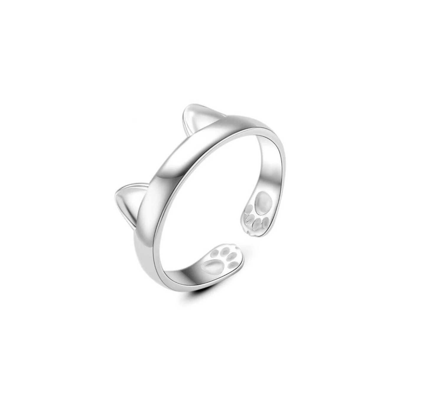 Silver Cat Ring With Paw Prints