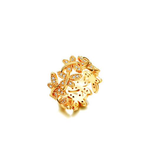 Goldtone Clear Cubic Zirconia Butterflies Ring