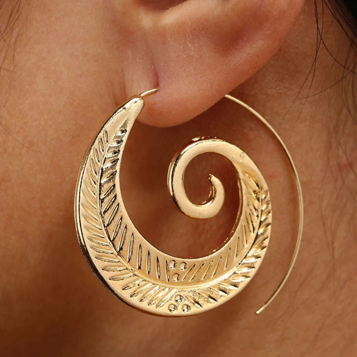 Goldtone Swirled Leaf Threader Earrings