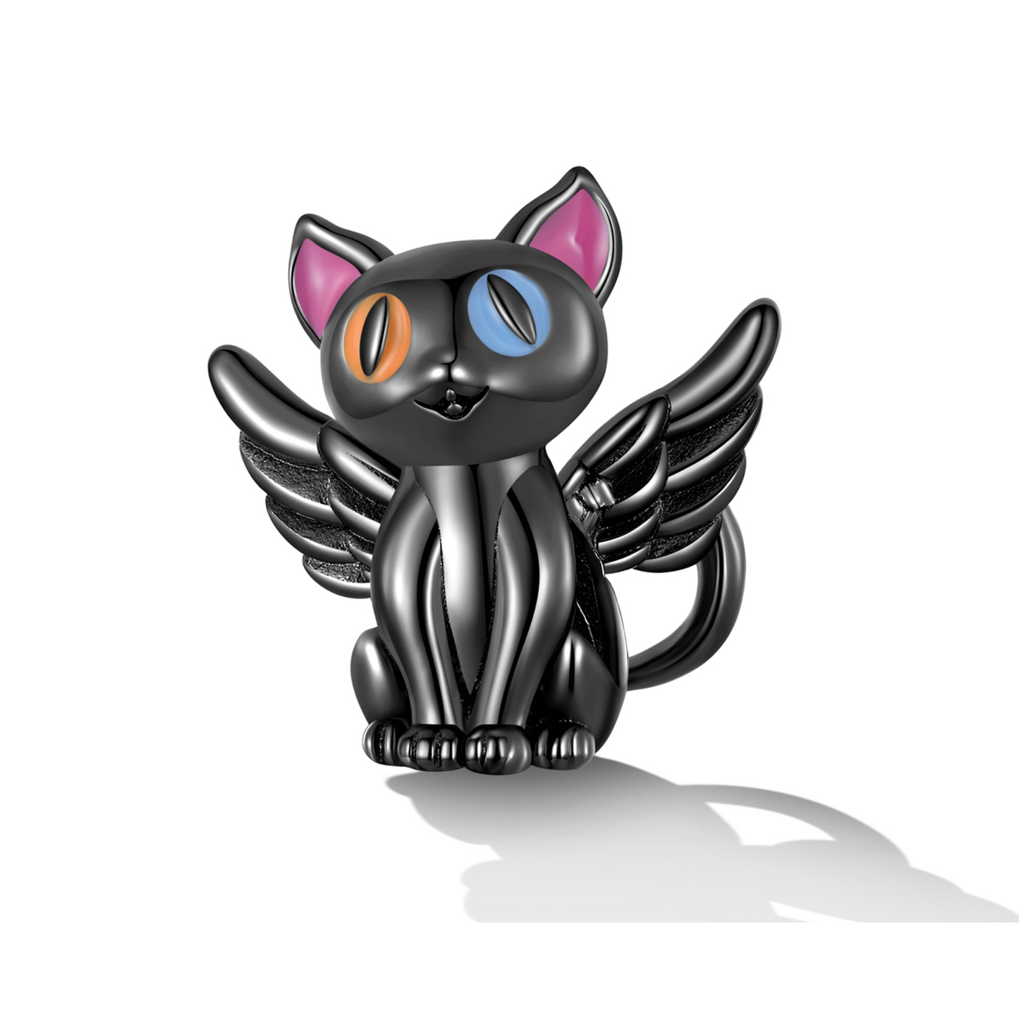 Sterling Silver Black Cat With Wings Charm