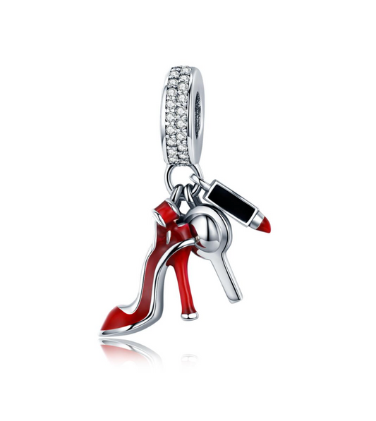 Sterling Silver Red High Heel And Lipstick Charm