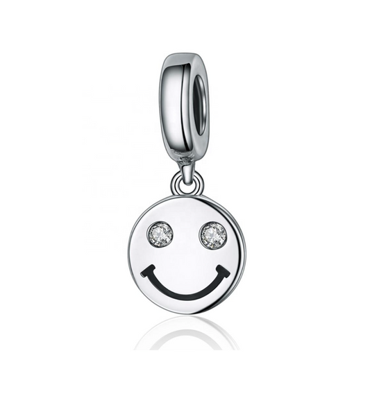 Sterling Silver Cubic Zirconia Happy Face Dangling Charm