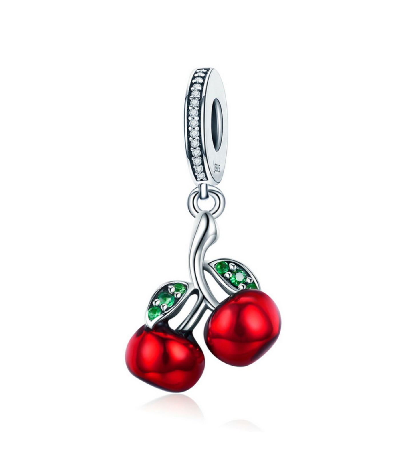 Sterling Silver Red Cherries Dangling Charm