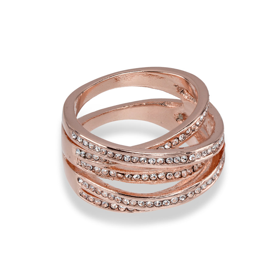 Rose Goldtone Cubic Zirconia Multi Band Crossover Ring