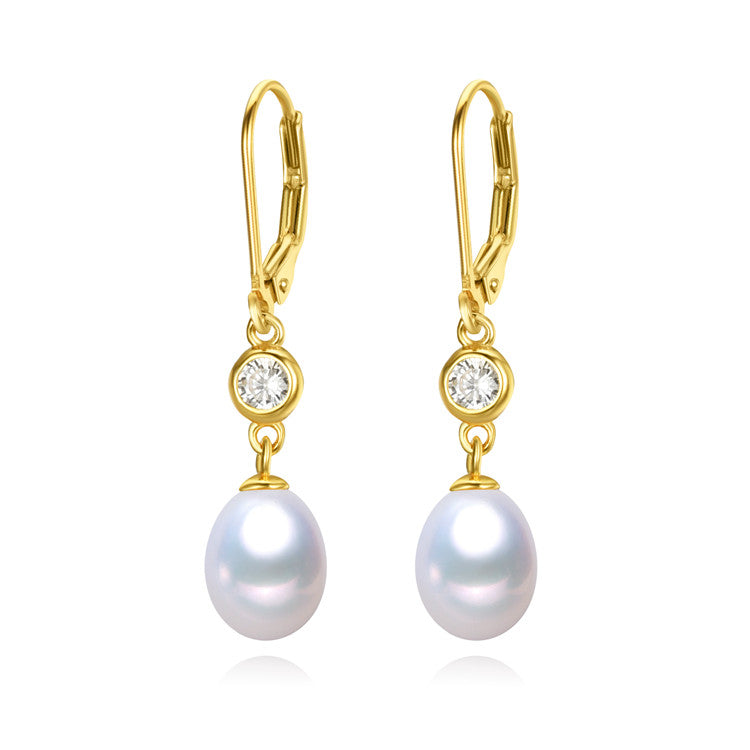 Goldtone White Freshwater Pearl Cubic Zirconia Drop Earrings