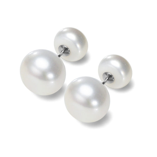 White Freshwater Pearl Button Stud Earrings