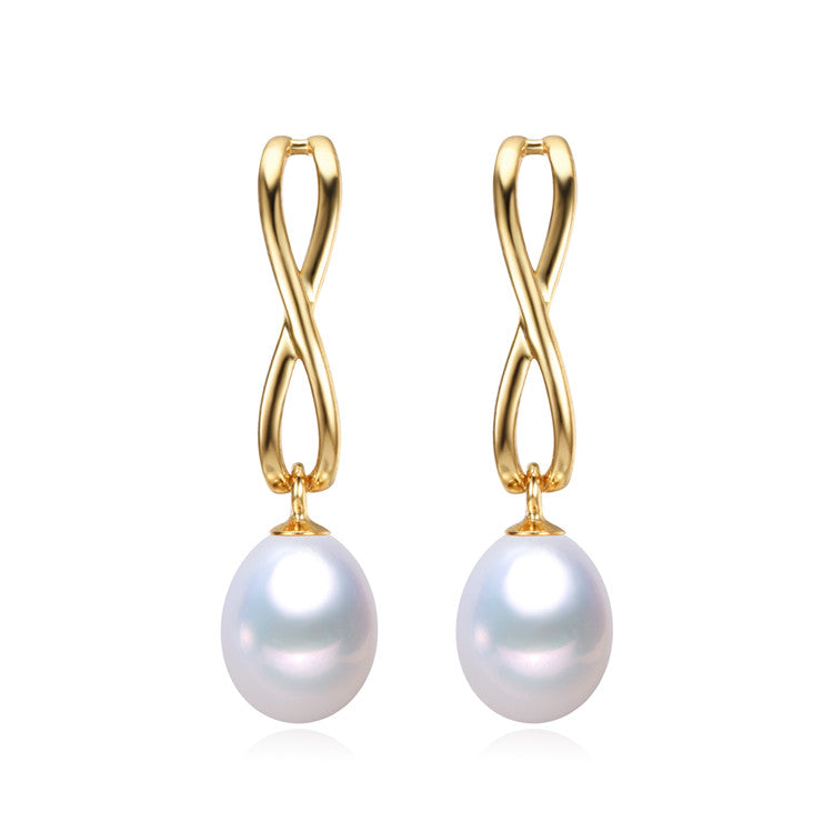 Goldtone Infinity White Freshwater Pearl Drop Earrings