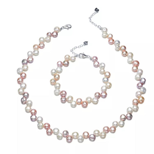Multi Colored Freshwater Pearl Necklace Bracelet Set