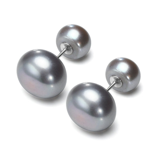 Grey Freshwater Pearl Button Stud Earrings