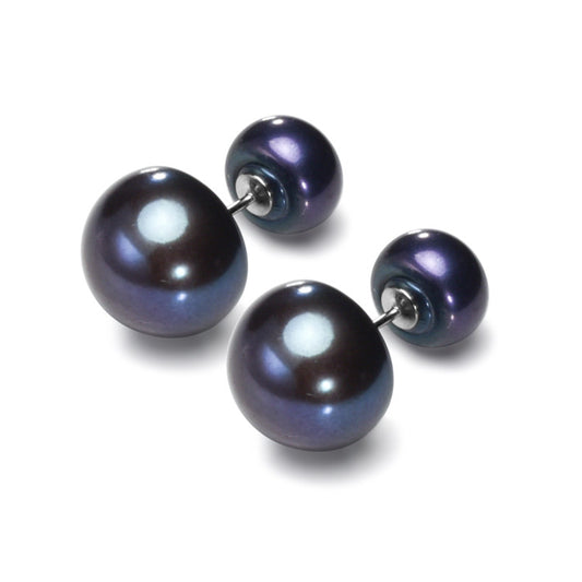 Black Freshwater Pearl Button Stud Earrings