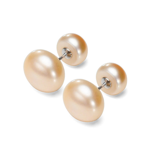 Peach Freshwater Pearl Button Stud Earrings