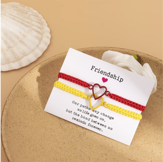 Red Yellow Open Heart Adjustable Friendship Bracelets