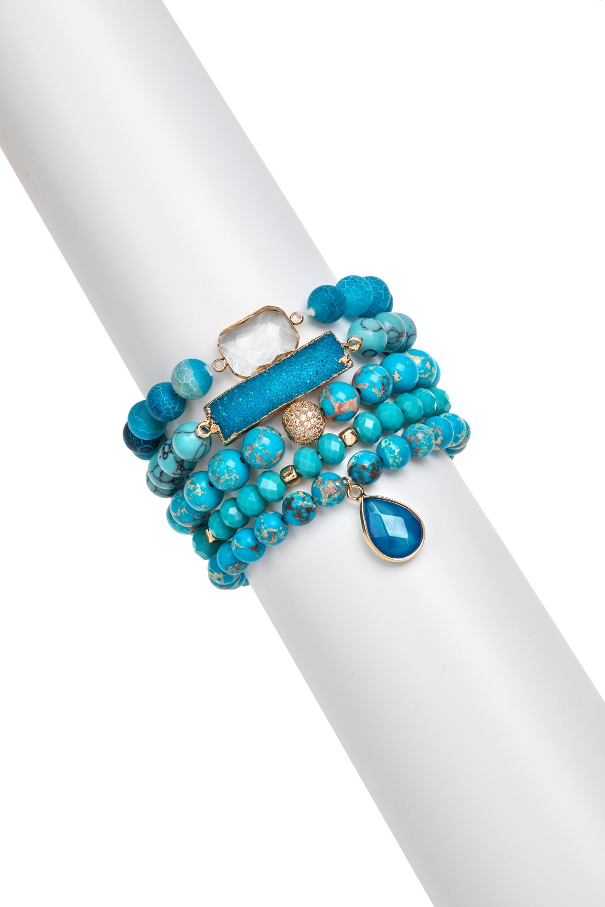 Blue Howlite Agate Beaded Gemstone Bracelet Set