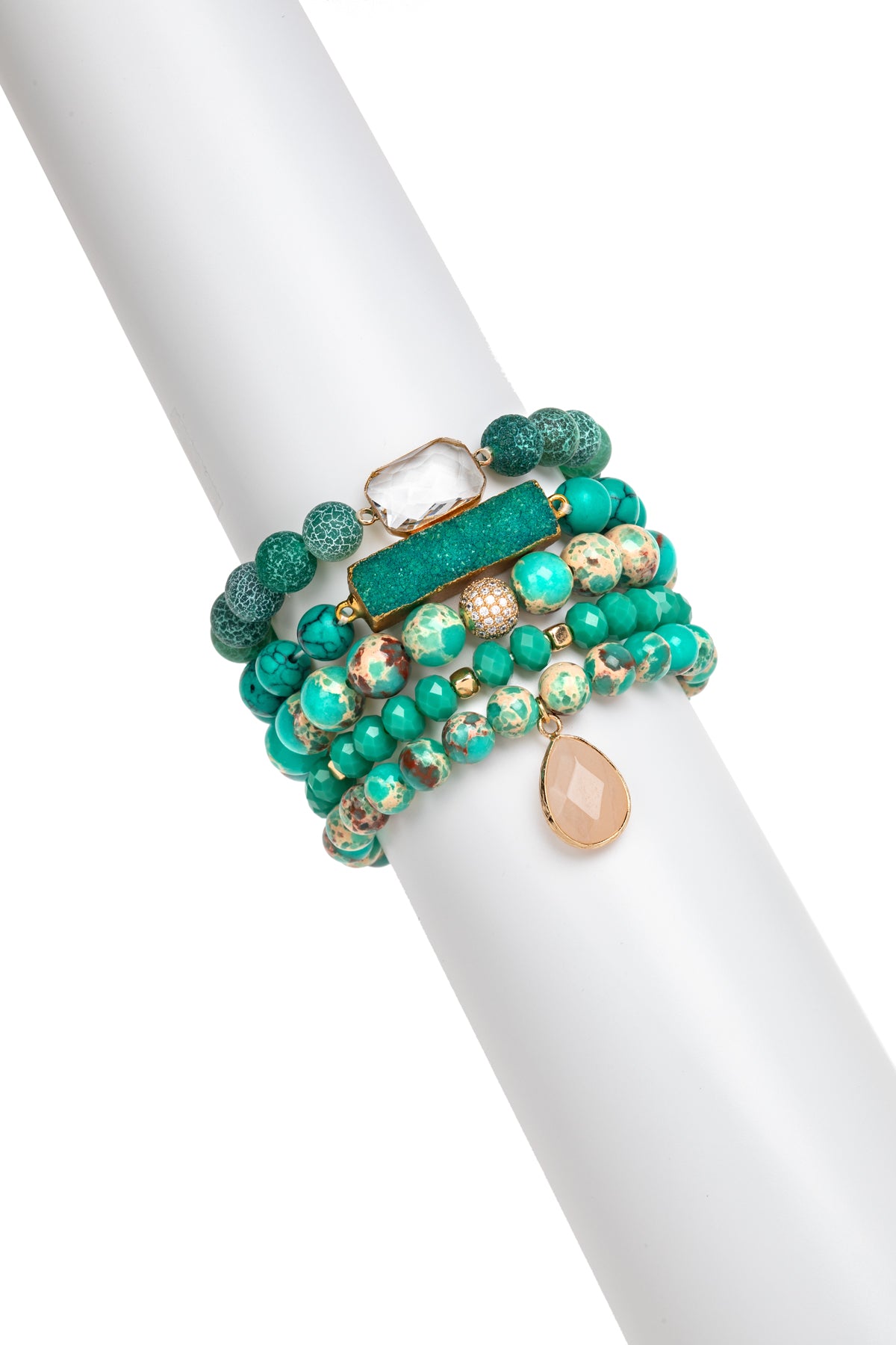 Green Howlite Agate Beaded Bracelet Set