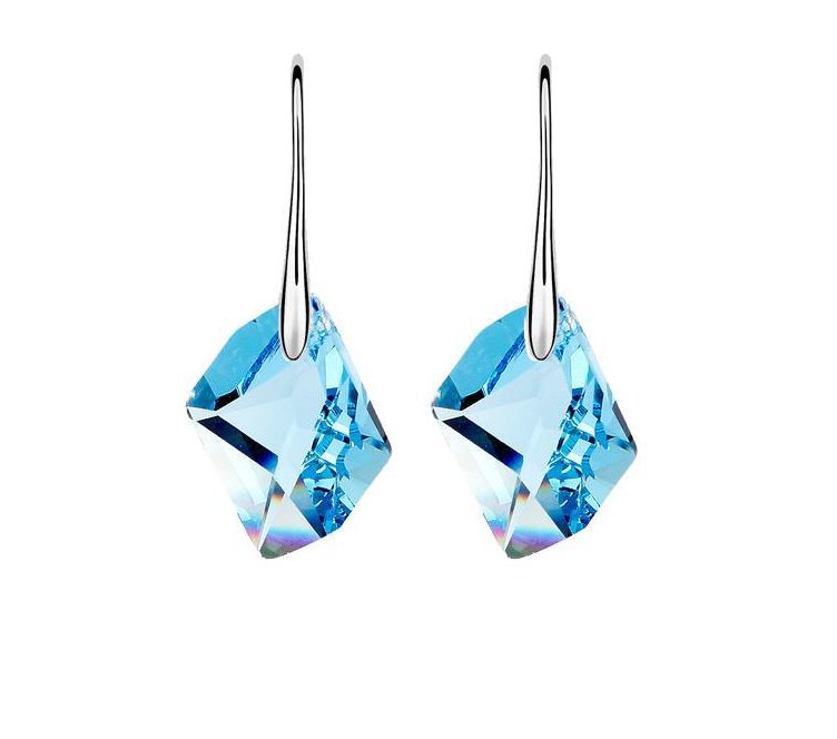 Aqua Drop Geometric Earrings With Swarovski Crystals