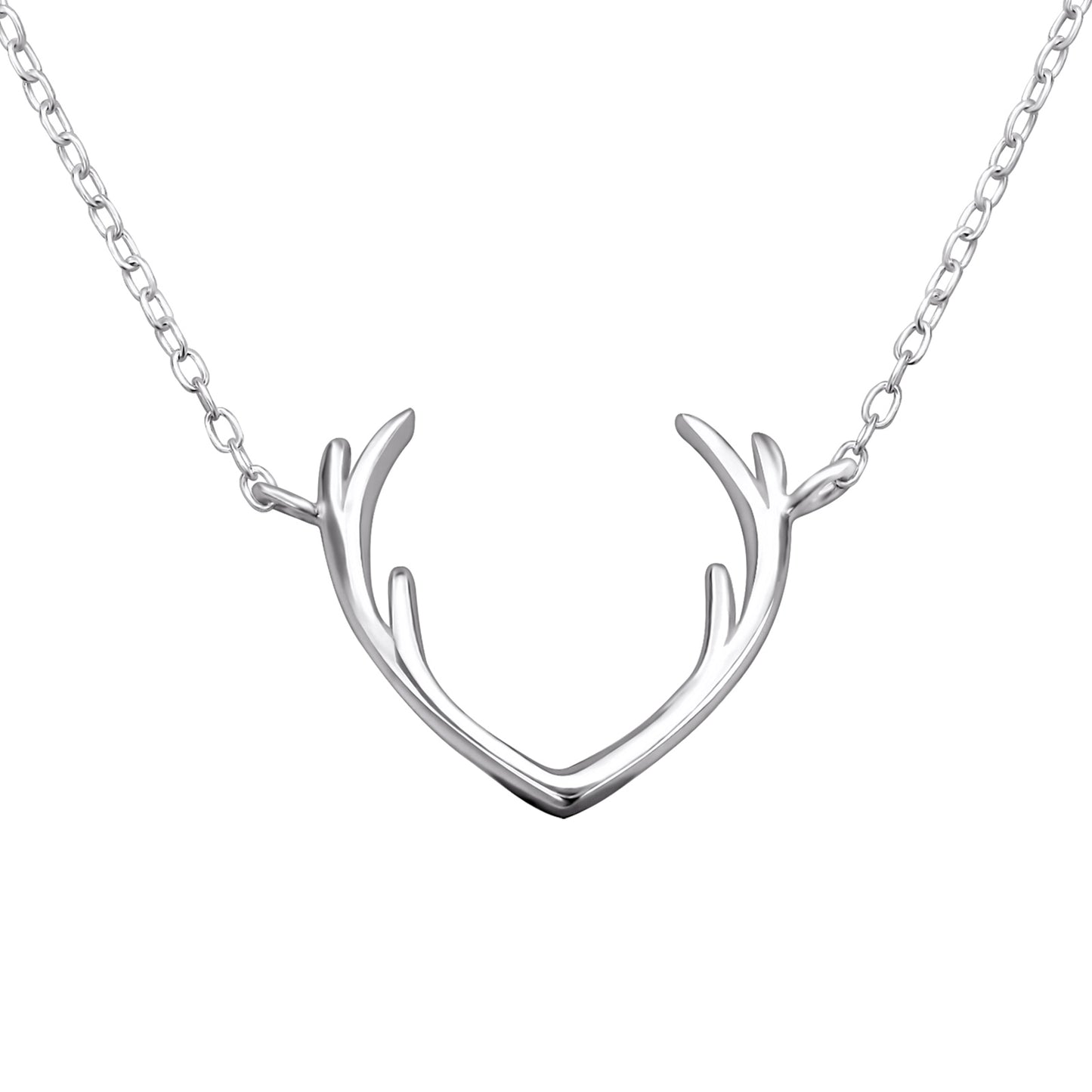 Sterling Silver Antlers Pendant Necklace