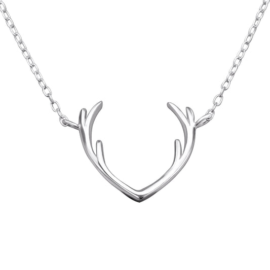 Sterling Silver Antlers Pendant Necklace