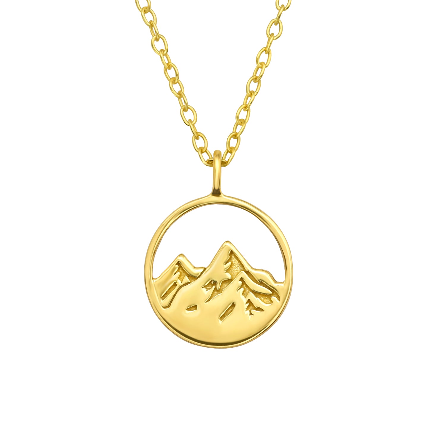 Goldtone Plated Sterling Silver Mountain Range Pendant Necklace