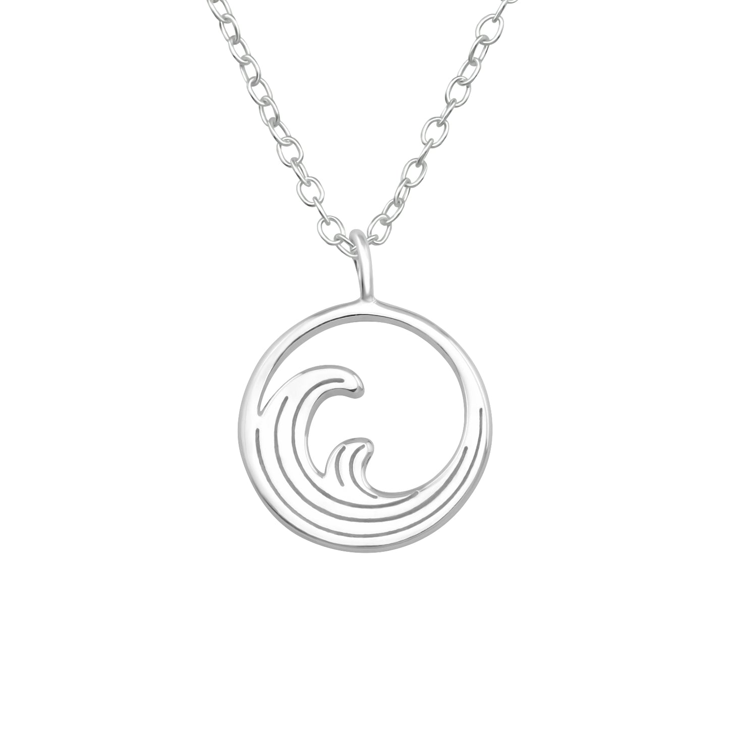 Sterling Silver Wave Circular Pendant Necklace