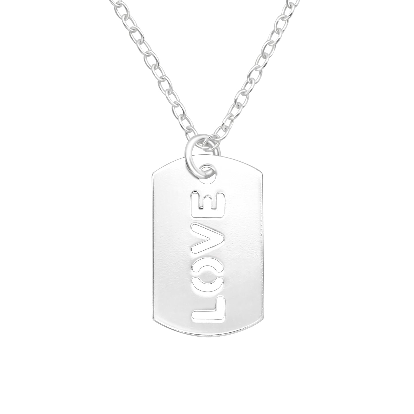 Sterling Silver Love Dog Tag Pendant Necklace