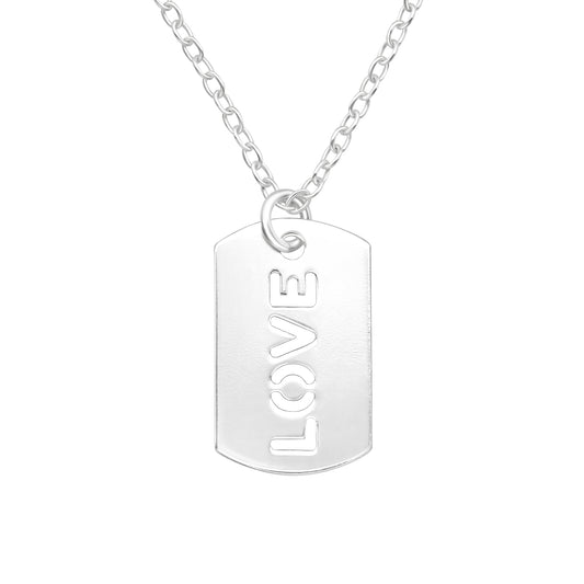 Sterling Silver Love Dog Tag Pendant Necklace