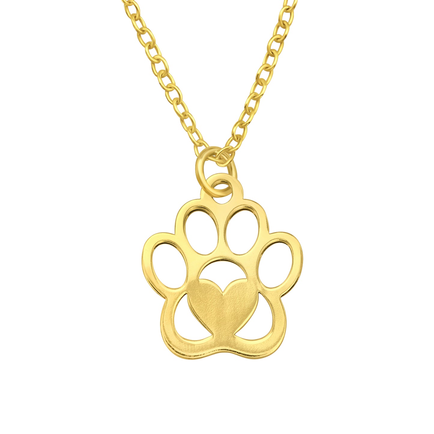 Goldtone Plated Sterling Silver Heart Paw Pendant Necklace