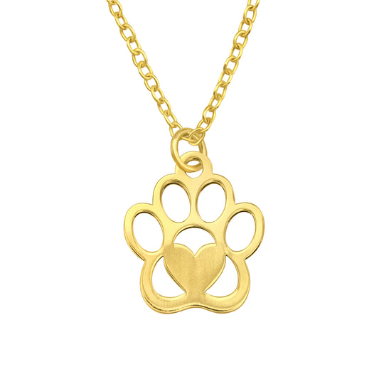 Goldtone Plated Sterling Silver Heart Paw Pendant Necklace