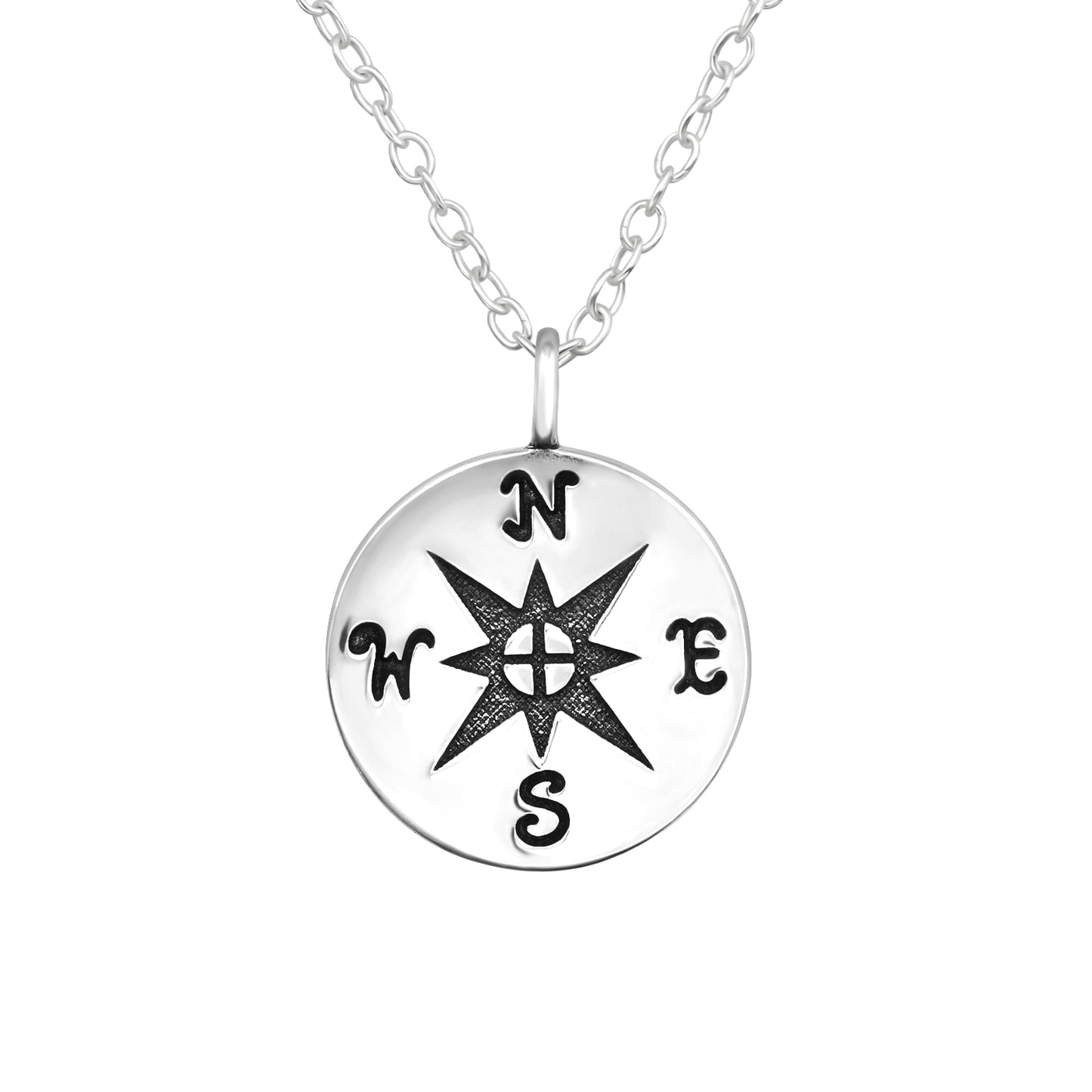 Sterling Silver Compass Pendant Necklace