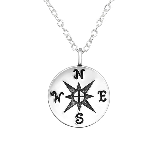 Sterling Silver Compass Pendant Necklace