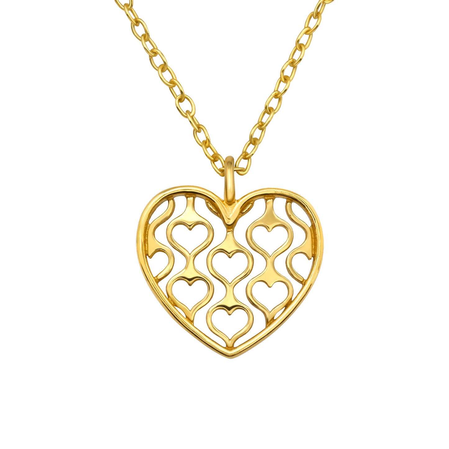 Goldtone Plated Sterling Silver Hearts Pendant Necklace