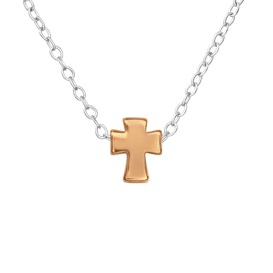 Sterling Silver Rose Goldtone Cross Pendant Necklace