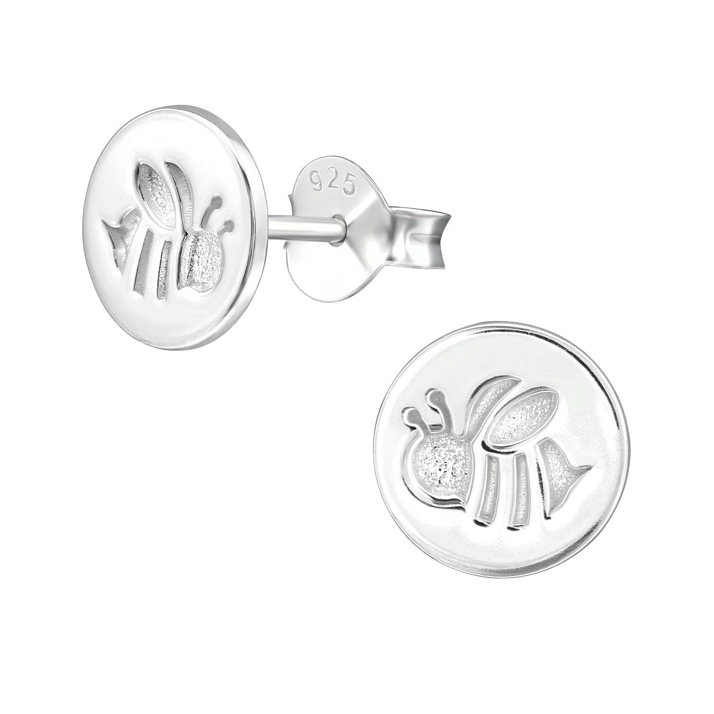 Sterling Silver Circular Bee Stud Earrings