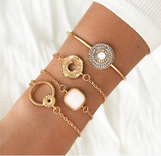 White Crystal & Goldtone Bracelet Set