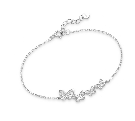 Sterling Silver Cubic Zirconia Butterflies Bracelet