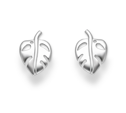 Sterling Silver Banana Leaf Stud Earrings