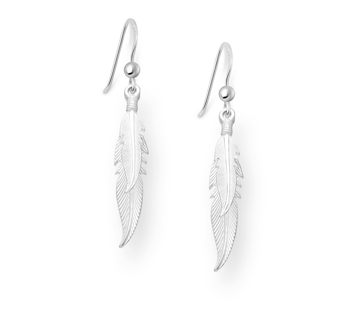 Sterling Silver Layered Feathers Drop Earrings