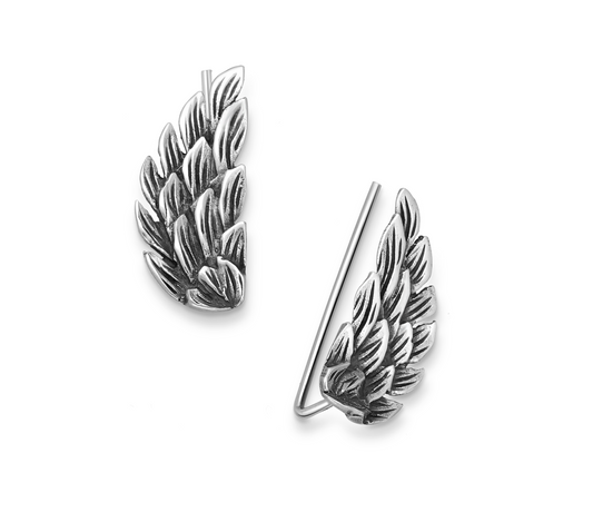 Sterling Silver Oxidized Leaf Threader Earrings