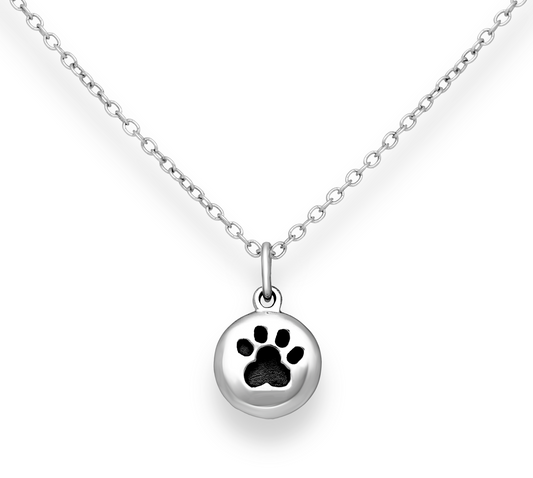 Sterling Silver Circular Paw Print Pendant Necklace