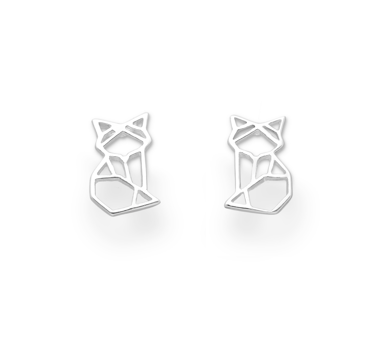 Sterling Silver Origami Fox Stud Earrings