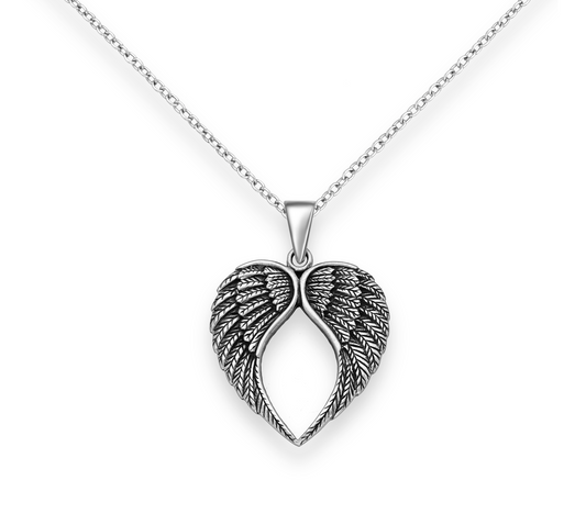 Sterling Silver Oxidized Wings Pendant Necklace