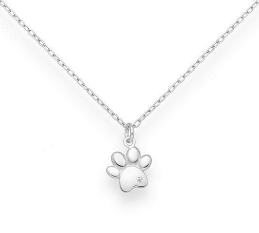 Sterling Silver Cubic Zirconia Paw Print Pendant Necklace