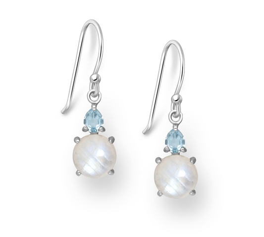 Sterling Silver Moonstone Blue Topaz Circular Drop Earrings