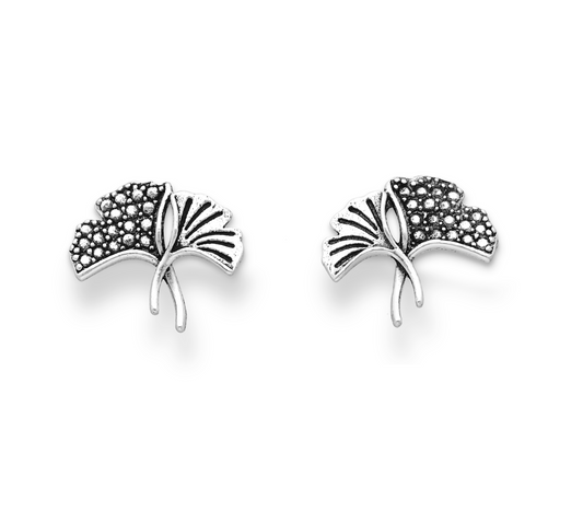 Sterling Silver Ginkgo Leaves Stud Earrings